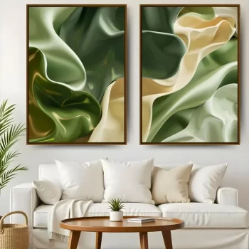 Kit Quadro Decorativo Formas Abstratas Verdes