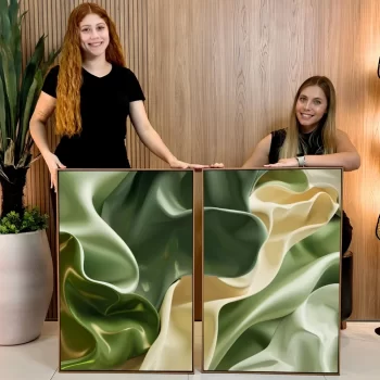 Kit Quadro Decorativo Formas Abstratas Verdes