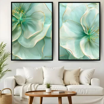 Kit Quadro Decorativo Flores Abstratas Verdes