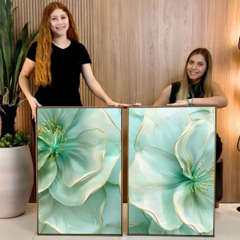 Kit Quadro Decorativo Flores Abstratas Verdes