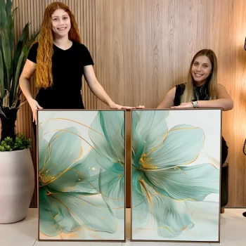 Kit Quadro Decorativo Flor Arte Verde