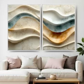 Kit Quadro Decorativo Ondas Abstratas Premium