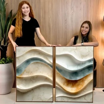 Kit Quadro Decorativo Ondas Abstratas Premium