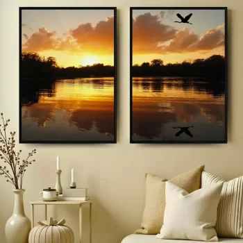 Kit Quadro Decorativo Pôr Do Sol No Lago I