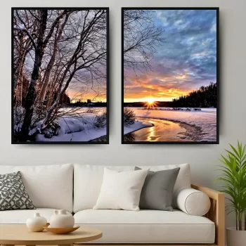 Kit Quadro Decorativo Pôr Do Sol No Gelo