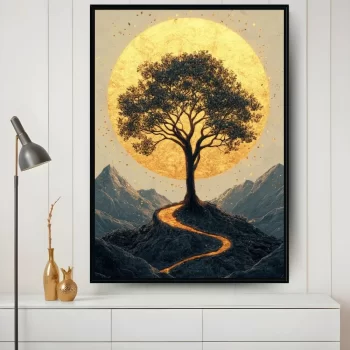 Quadro Decorativo Árvore Com Lua Cheia