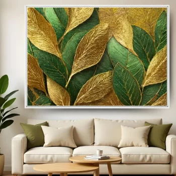 Quadro Decorativo Folhas Metalizadas Ouro