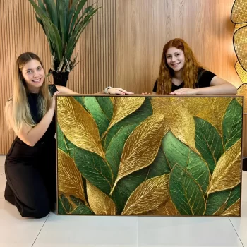 Quadro Decorativo Folhas Metalizadas Ouro