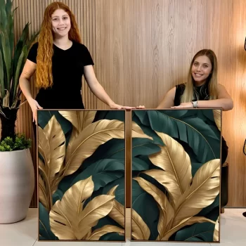 Kit Quadro Decorativo Folhas Tropicais Gold