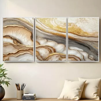 Kit Quadro Decorativo New Abstrato Gold 3 Partes