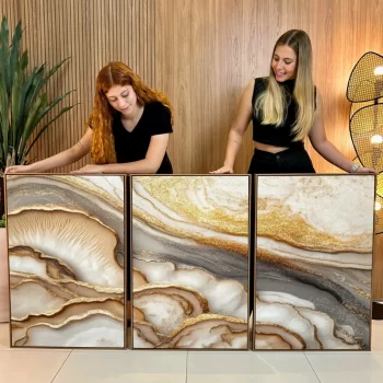 Kit Quadro Decorativo New Abstrato Gold 3 Partes