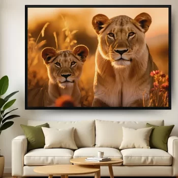 Quadro Decorativo Leoa Com Filhote I