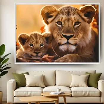 Quadro Decorativo Leoa Com Filhote II