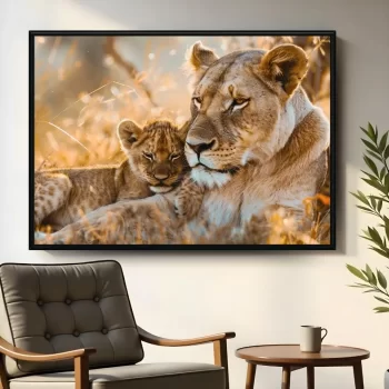 Quadro Decorativo Leoa Com Filhote III