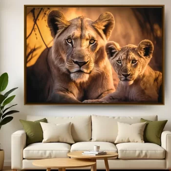 Quadro Decorativo Leoa Com Filhote IV