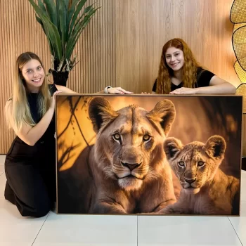 Quadro Decorativo Leoa Com Filhote IV