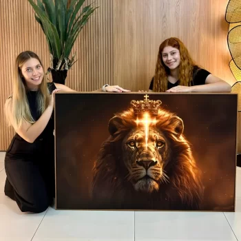 Quadro Decorativo Leão De Judá Com Cruz