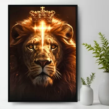 Quadro Decorativo Leão De Judá Com Cruz