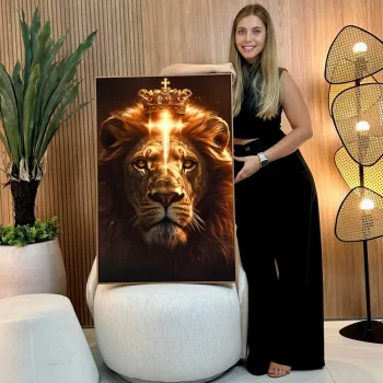 Quadro Decorativo Leão De Judá Com Cruz