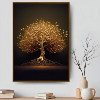Quadro Decorativo Árvore Da Vida Dourada
