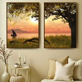 Kit Quadro Decorativo Pôr Do Sol No Rio