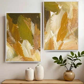 Kit Quadro Decorativo Pinceladas Abstratas Tons Terrosos