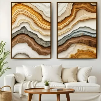 Kit Quadro Decorativo Ondas Abstratas Terrosas