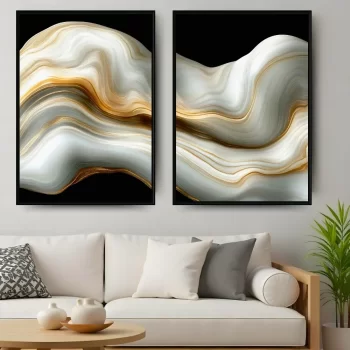 Kit Quadro Decorativo Abstract Premium Gold Clean