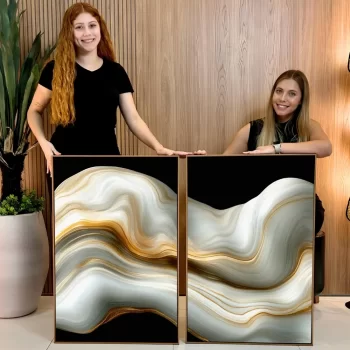 Kit Quadro Decorativo Abstract Premium Gold Clean