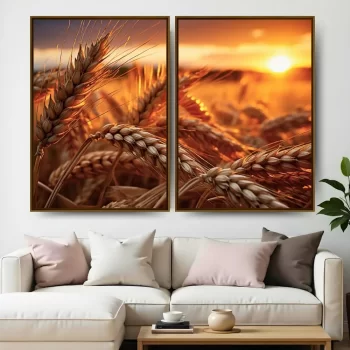 Kit Quadro Decorativo Pôr Do Sol Wheat