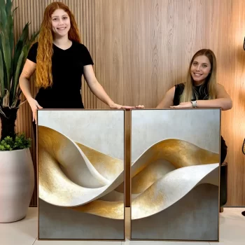 Kit Quadro Decorativo Forma Abstrata Gold l