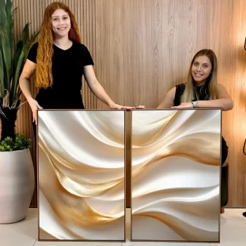 Kit Quadro Decorativo Abstrato Gold Clean l