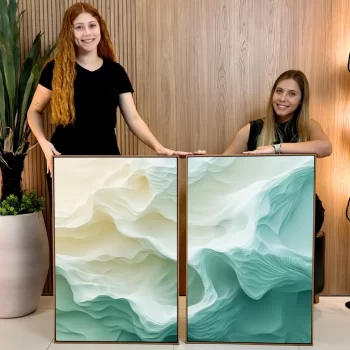 Kit Quadro Decorativo Ondas Abstratas Clean l