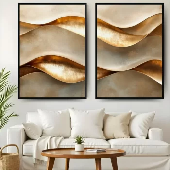 Kit Quadro Decorativo Forma Abstrata Gold ll