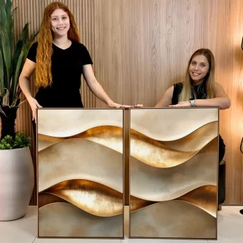 Kit Quadro Decorativo Forma Abstrata Gold ll