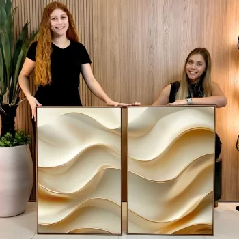 Kit Quadro Decorativo Abstrato Gold Clean ll