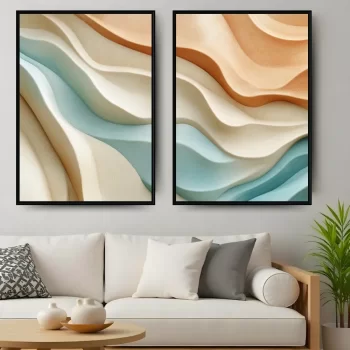 Kit Quadro Decorativo Ondas Abstratas Clean ll