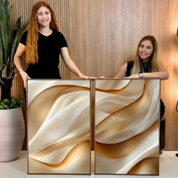 Kit Quadro Decorativo Abstrato Gold Clean lV