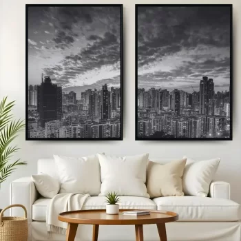 Kit Quadro Decorativo Cidade P&B