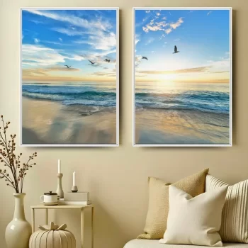 Kit Quadro Decorativo Pássaros Na Praia