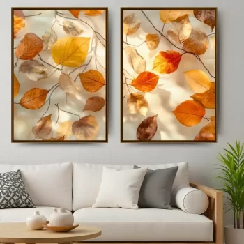 Kit Quadro Decorativo Folhas Outonadas III