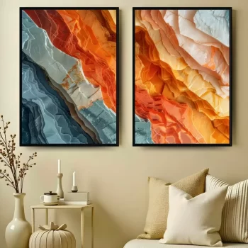 Kit Quadro Decorativo Pedras Tons Quentes