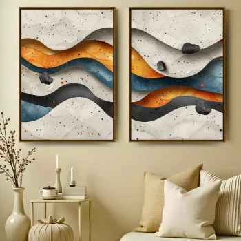 Kit Quadro Decorativo Abstrato Formas Geométricas Waves