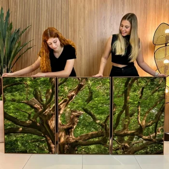 Kit Quadro Decorativo Árvore Galhos Verdes 3 Partes