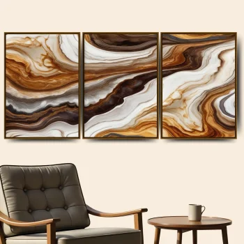 Kit Quadro Decorativo Ondas Abstratas Terrosas 3 Partes